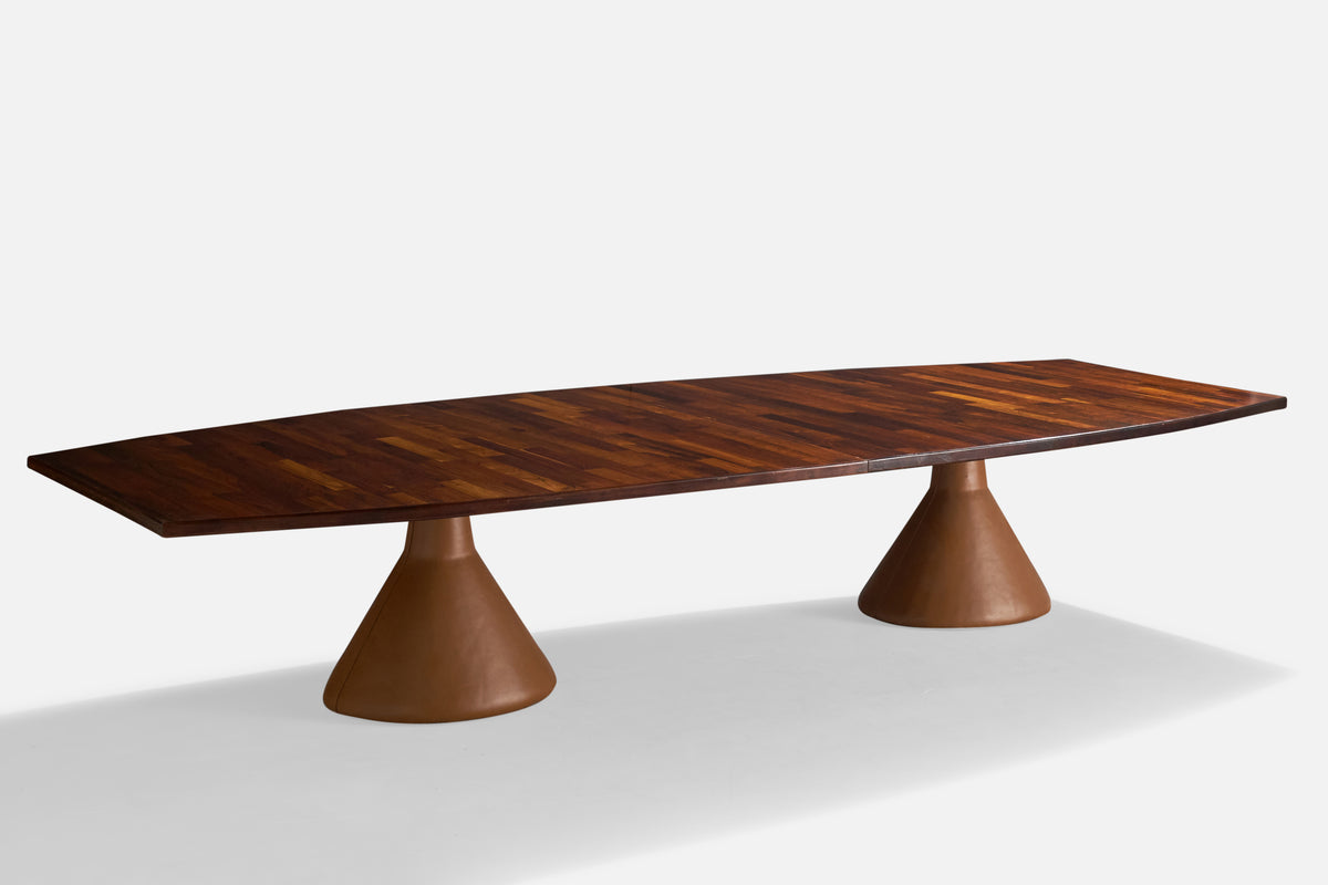 Jorge Zalszupin, Large Dining Table, Imbuia, Leather, Concrete