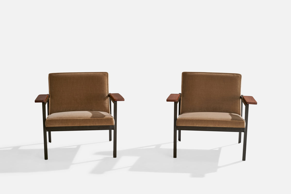 George Nelson, Lounge Chairs, Wood, Steel, Velvet, USA George Nelson, Lounge Chairs, Wood, Steel, Velvet, USA
