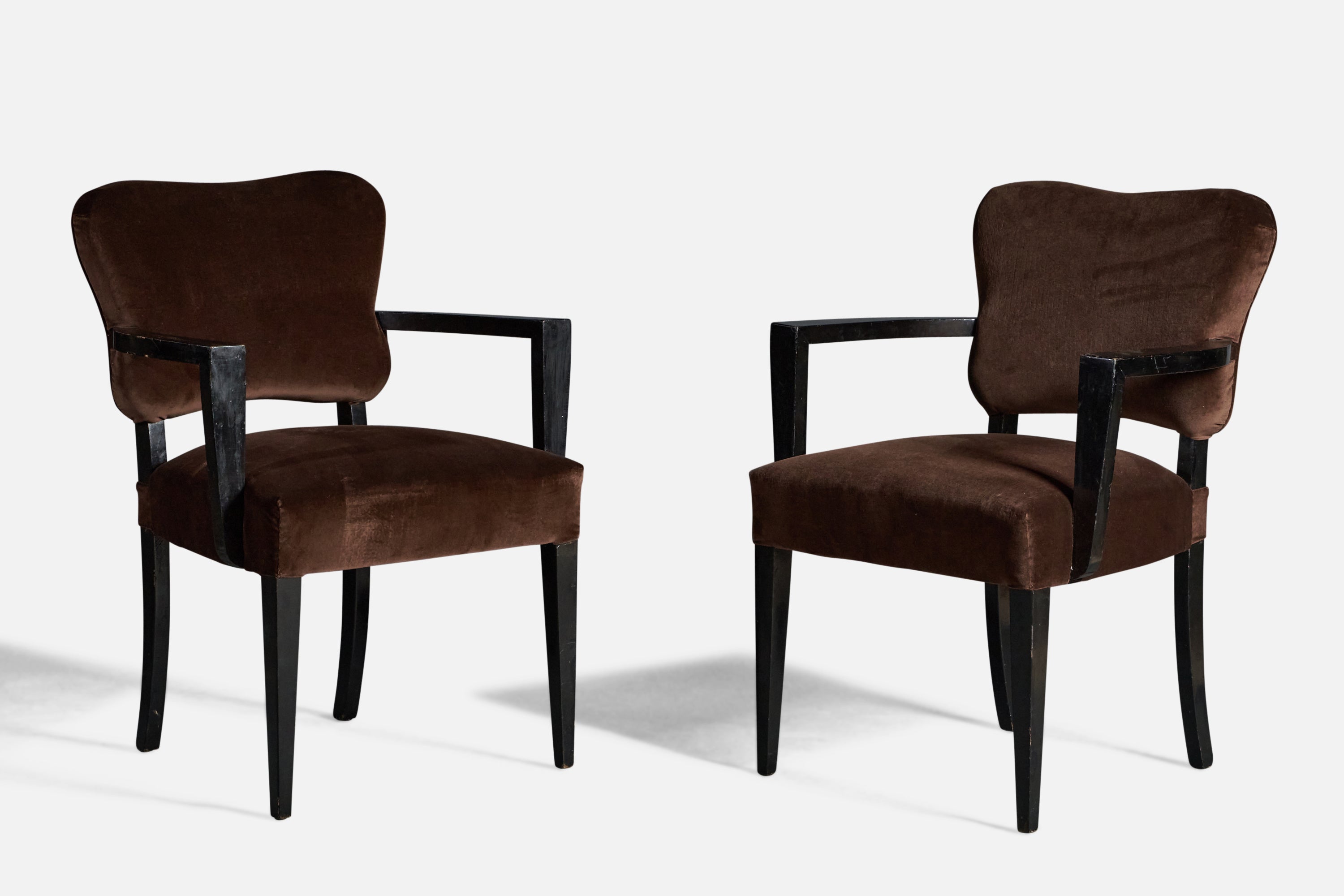 James Mont, Armchairs, Wood, Velvet, USA, 1940s – PRB