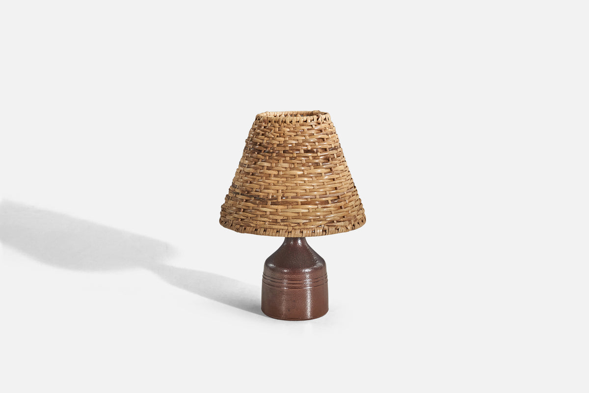 Yngve Blixt, Table Lamp, Glazed Stoneware, Rattan, Höganäs, Sweden, 19 ...