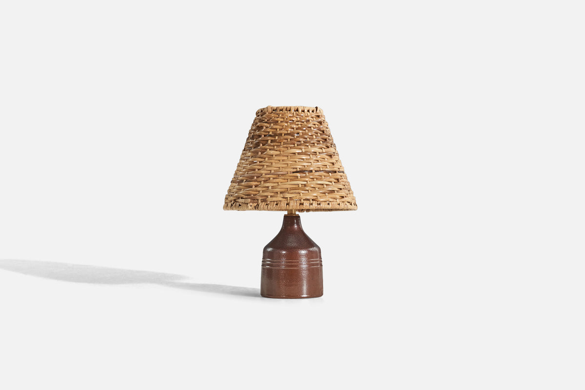 Yngve Blixt, Table Lamp, Glazed Stoneware, Rattan, Höganäs, Sweden, 19 ...