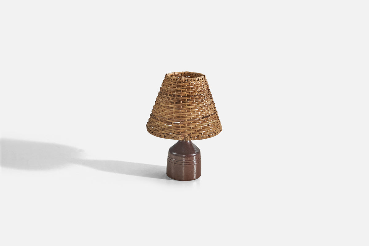 Yngve Blixt, Table Lamp, Glazed Stoneware, Rattan, Höganäs, Sweden, 19 ...