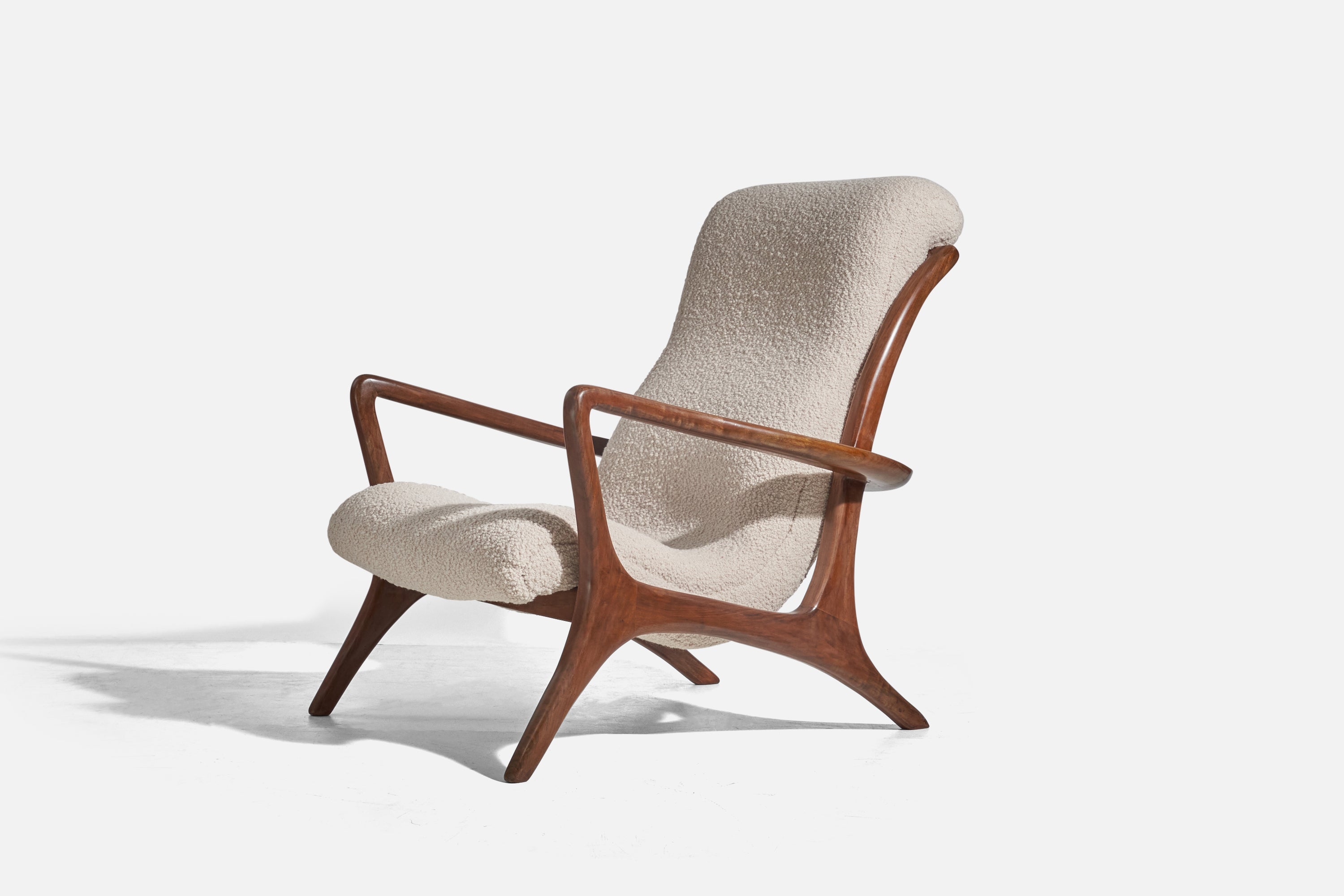 Vladimir Kagan, Rare Lounge Chair, Walnut, White Fabric, Kagan