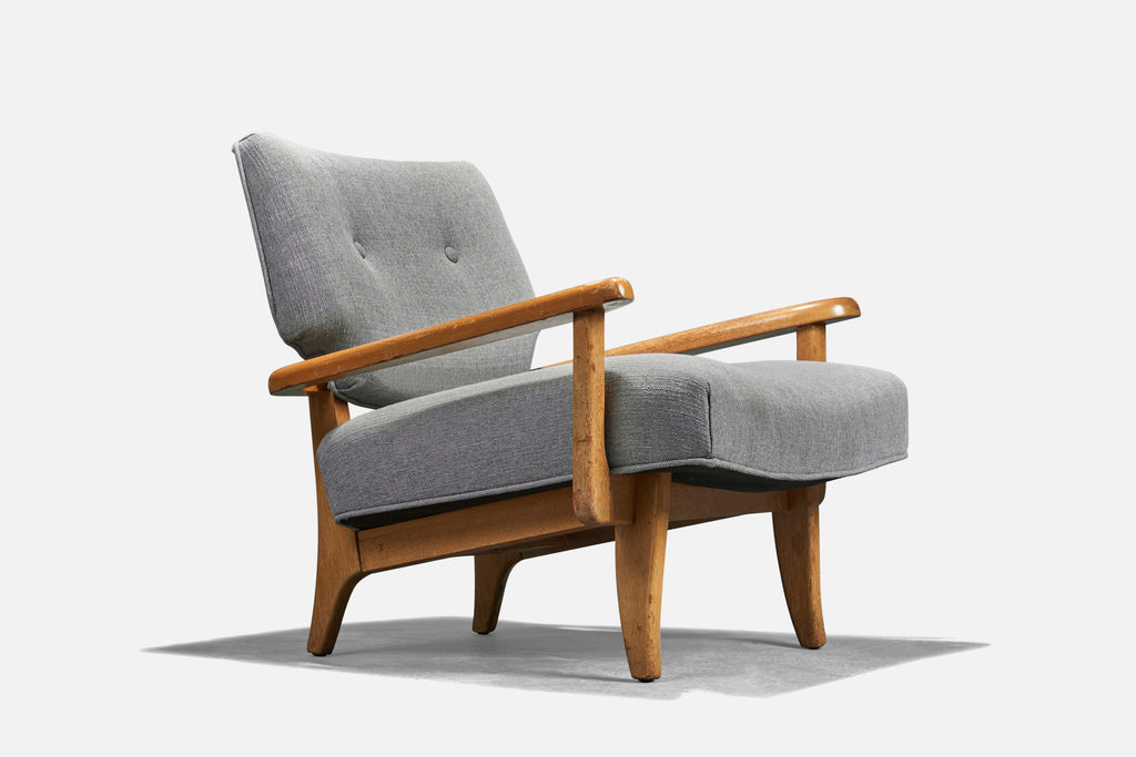 Paul Laszlo, Lounge Chair, Oak, Grey Fabric, Brown Saltman, USA