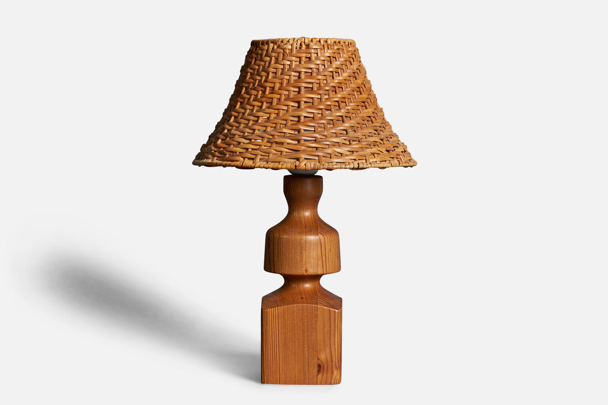 Swedish, Free-Form Table Lamp, Solid Pine, Rattan, Studio, Sweden, 197 ...