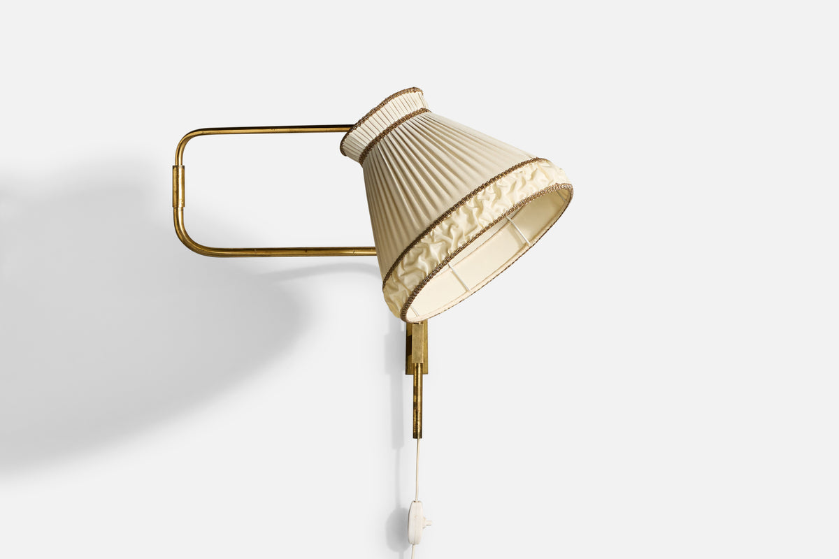 Swedish Designer, Wall Light, Brass, Fabric, Sweden, 1940s – PRB