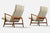 Italian Designer, Lounge Chairs, Wood, White Fabric, Italy, 1940s